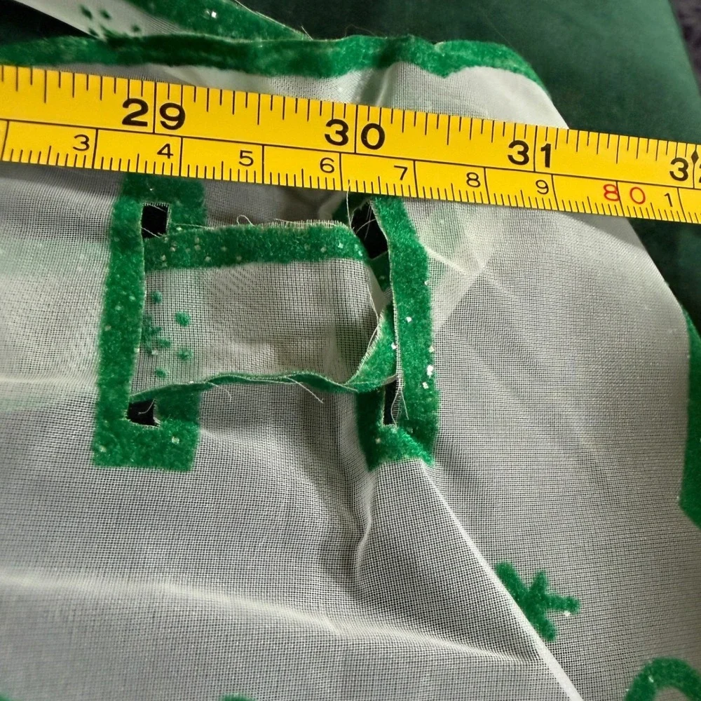 Vintage MCM Christmas Half Apron Green Flocked Sleigh White Organza Holiday MCM
